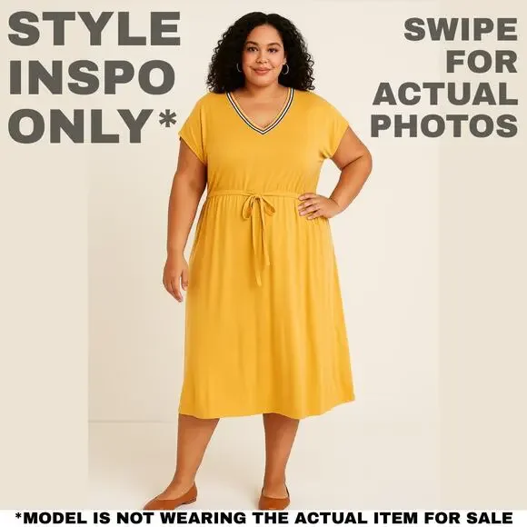 Tanglwood Yellow V-Neck Knit Dress w Pockets, Size 14 – Bright & Comfy [0345] - Picture 3 of 9